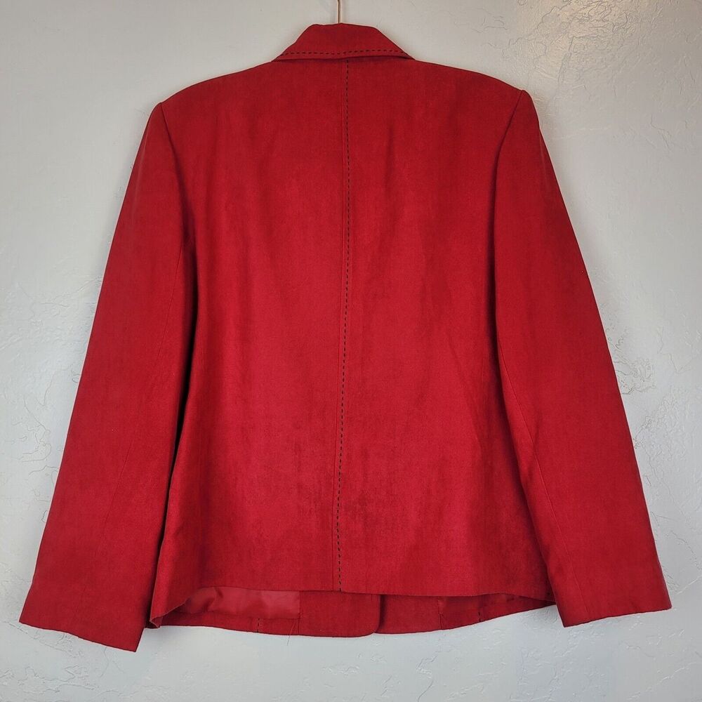 Alfred Dunner Womens Red Faux Suede Jacket Sz 16 Button Front Lined Blazer - Picture 2 of 6